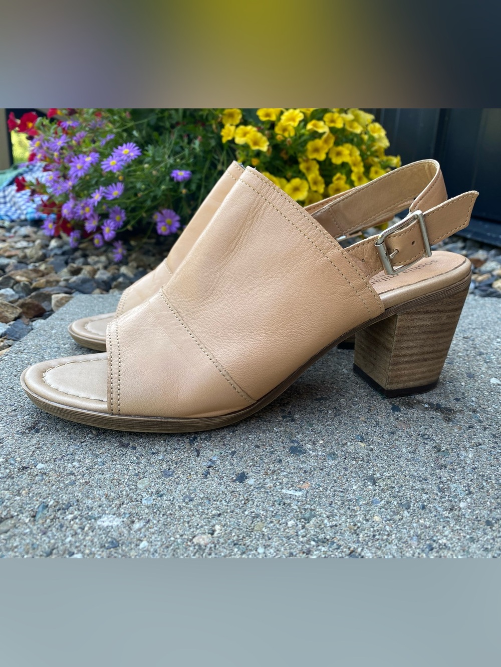 Women’s Nude Leather Block Heel Slingback Sandals